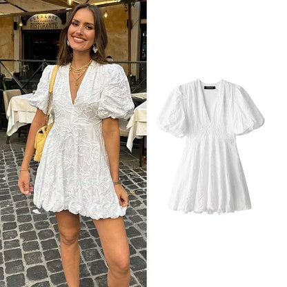 Damen-Minikleid, Puffärmel, leichter Stoff-2