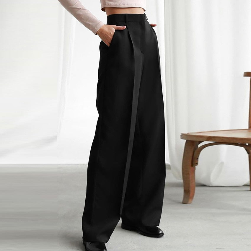 Damen-Hose, hohe Taille, weites Beinmuster, hochwertiger Stoff-6