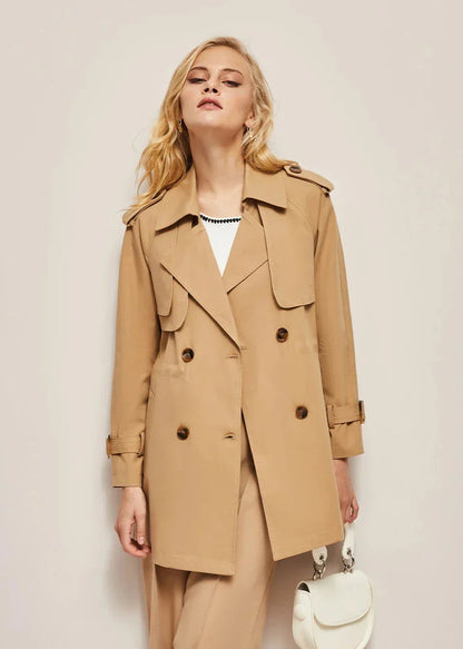 Damen-Trenchcoat, langes klassisches Polyester, mit integriertem Gürtel-1