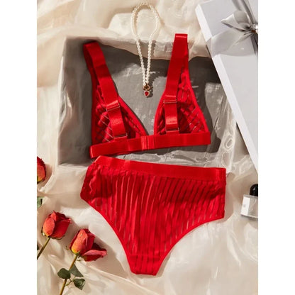 Damen-Unterwäsche-Set, gestreiftes Polyester mit verstellbaren Trägern-2