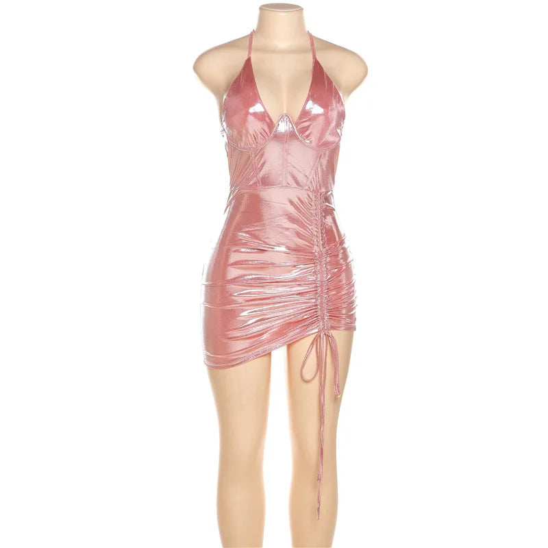 Damen-Minikleid, V-Ausschnitt, ärmelloses Polyester-1