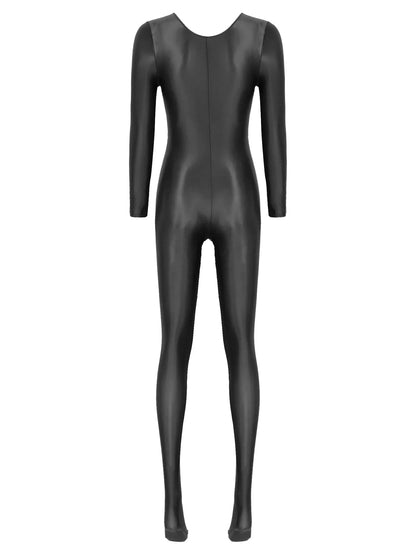 Damen-Jumpsuit Monochrom Langarm Lycra Nylon Elasthan-6
