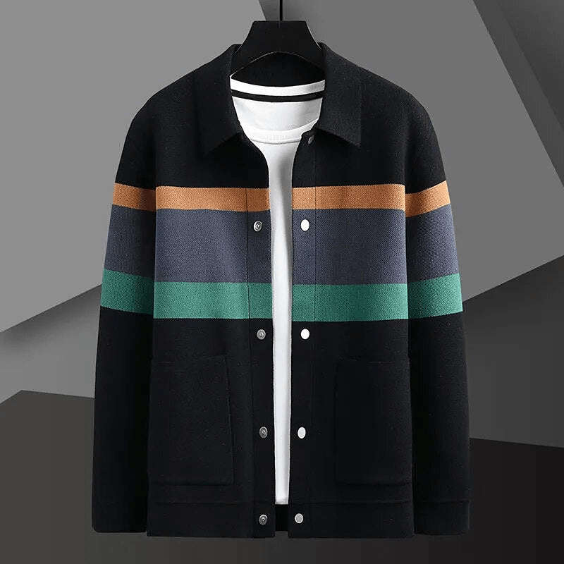 Herren-Strickjacke, gestreiftes Jacquard, gestrickt, weich und bequem-1