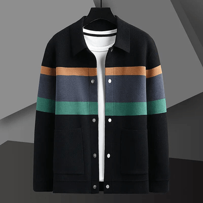 Herren-Strickjacke, gestreiftes Jacquard, gestrickt, weich und bequem-1