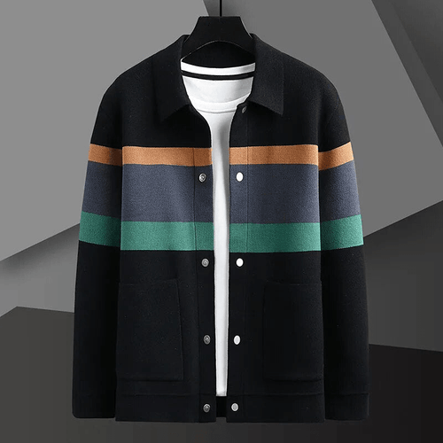 Herren-Strickjacke, gestreiftes Jacquard, gestrickt, weich und bequem-1