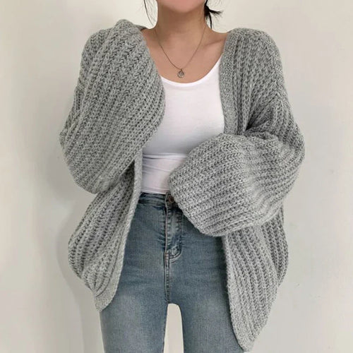 Damen-gestrickter Cardigan, übergroß, grob, Acryl-Mix-1