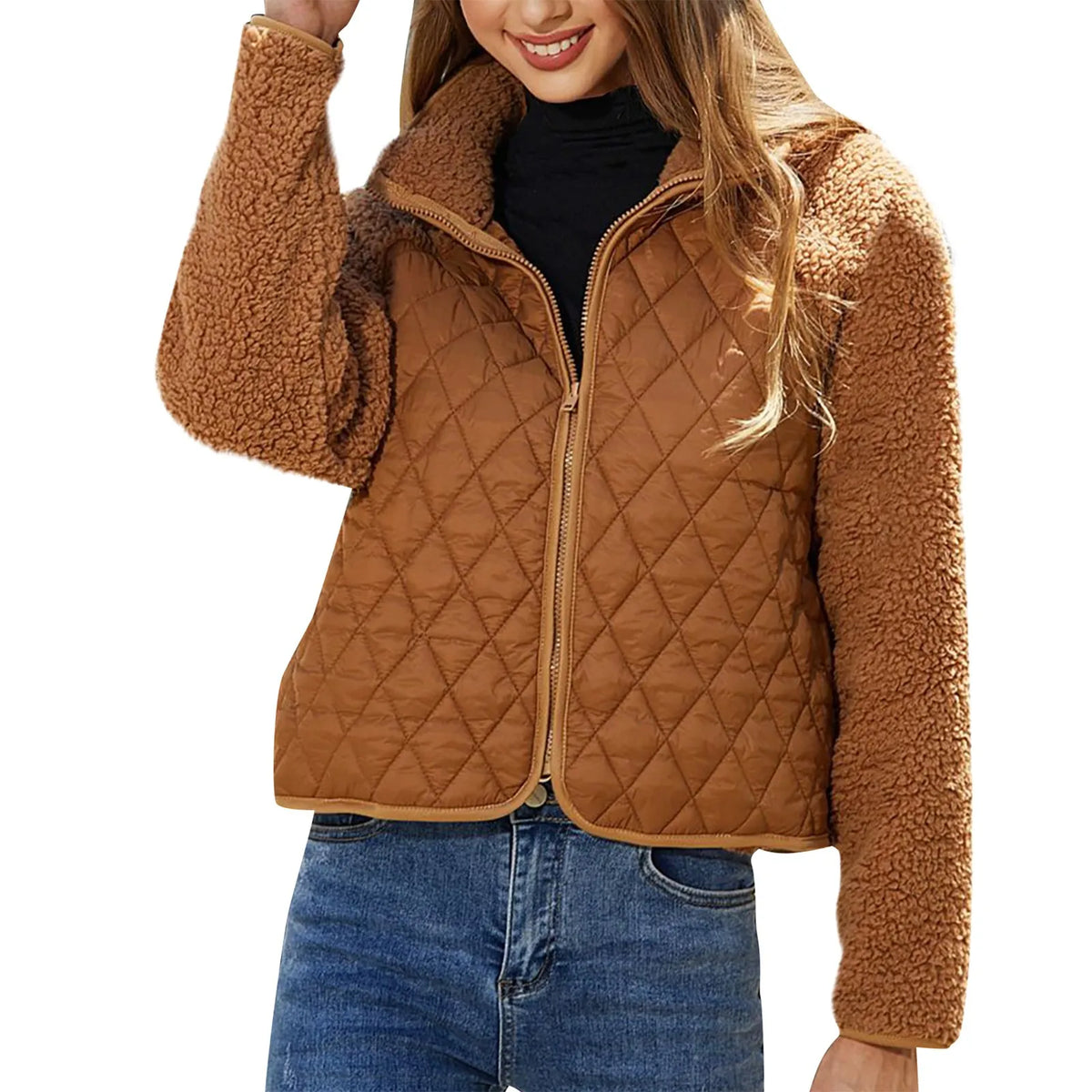 Damenjacke Crop Teddy-Bomberjacke Modernes Design Weiches Material 3