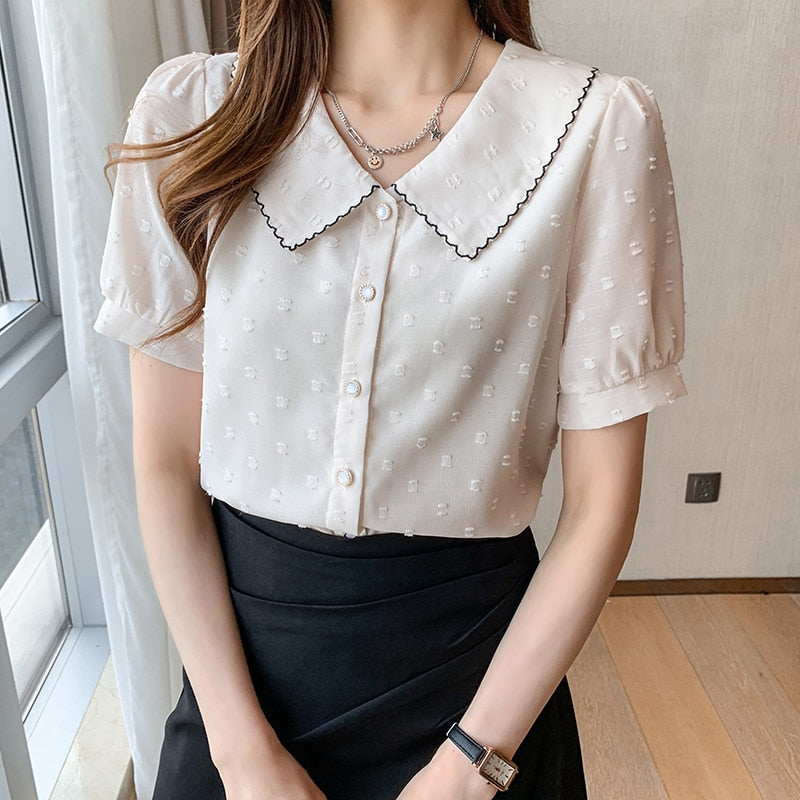 Damen Bluse Kurze Ärmel Gemusterte Chiffon-5