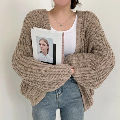 Damen-gestrickter Cardigan, übergroß, grob, Acryl-Mix-6