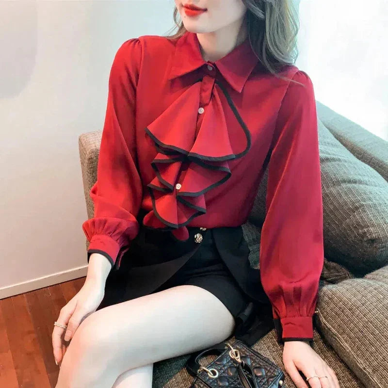 Damen Bluse Klassisch Monochromes Polyester Lange Ärmel-3