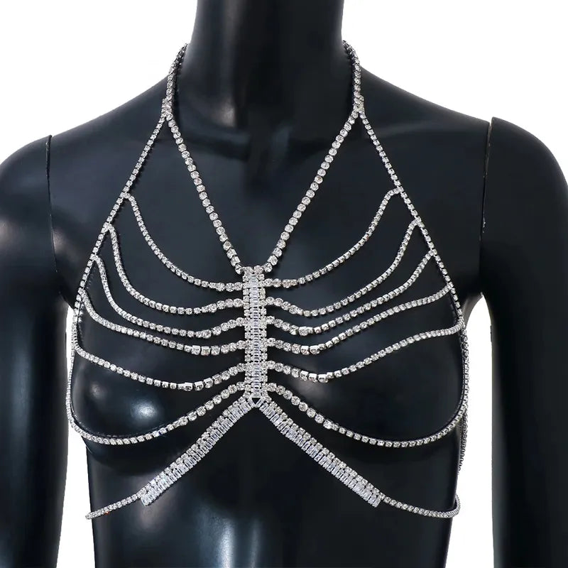 Damen-Körperschmuck, geometrisches Design, Metall, Strass-3