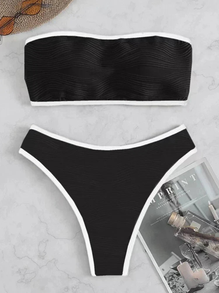 Damen Bikini-Set Hohe Taille Polyester Elastan-3