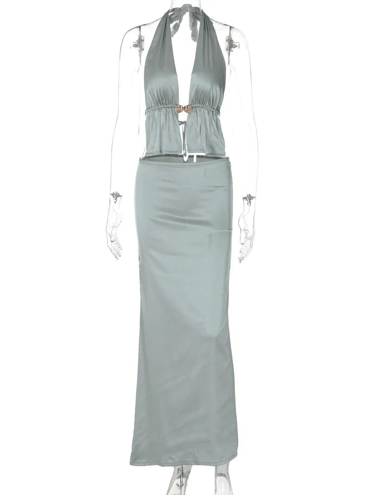 Variant image for Damen-Rock-Set, knöchellanges Kleid und Fishbone-Hose, Polyester, Spandex-1