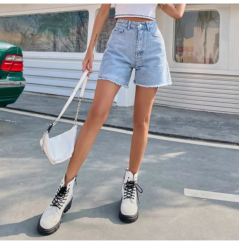 Damen-Jeansshorts, hohe Taille, lässiger Denim 4