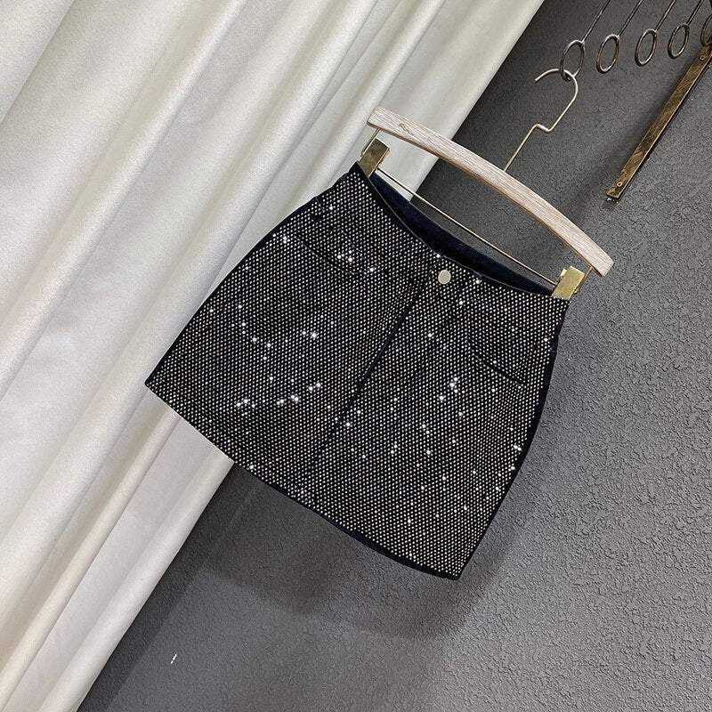 Damen-Jeansrock A-Linienform mit Strass-Details aus Denim-4