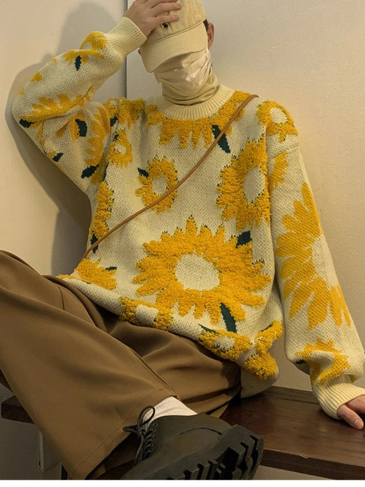 Herren-Baggy-Cardigan mit Blumenmuster aus 100% Acryl im japanischen Retro-Stil-2