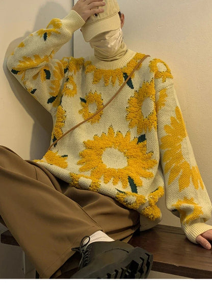 Herren-Baggy-Cardigan mit Blumenmuster aus 100% Acryl im japanischen Retro-Stil-2
