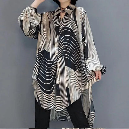 Damen Bluse Langarm Gestreiftes Polyester Rayon-4