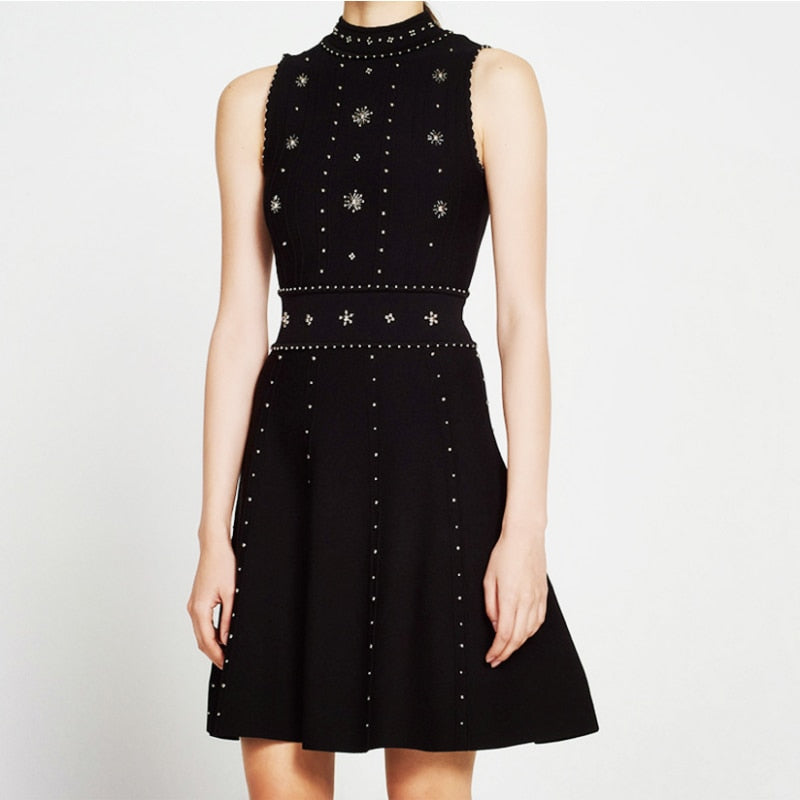 Damen-Minikleid, A-Linie, glitzernd, mit Perlendekoration, synthetisch-5