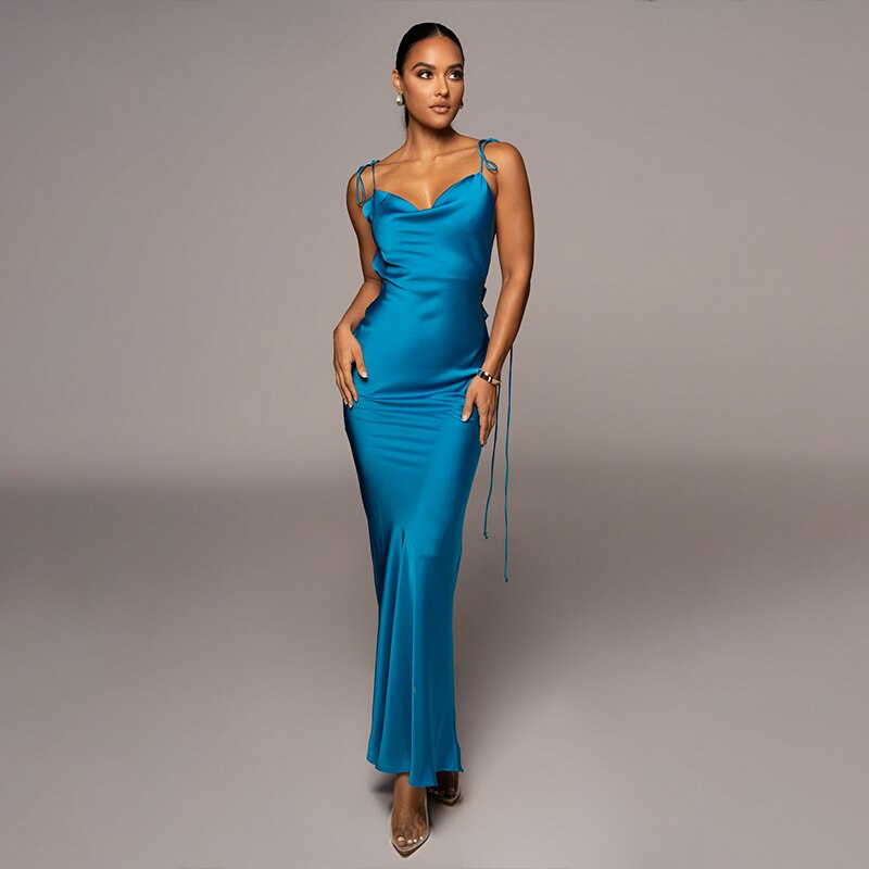Damen-Maxikleid aus Satin mit Spaghettiträgern - Knöchellanges Kleid für Party und Hochzeit 4