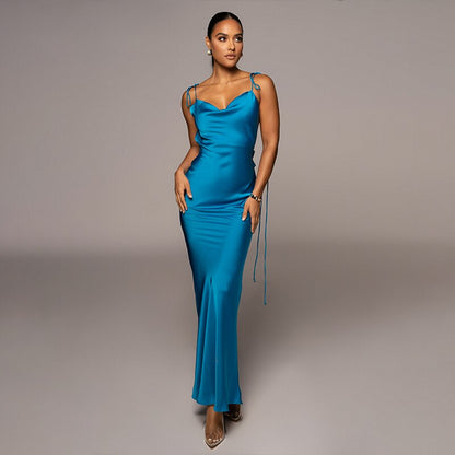 Damen-Maxikleid aus Satin mit Spaghettiträgern - Knöchellanges Kleid für Party und Hochzeit 4