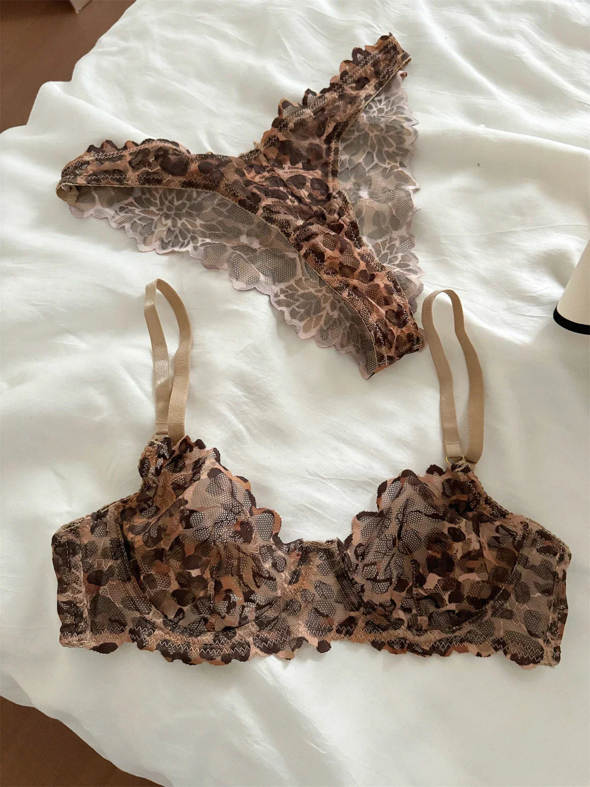 Damen BH Set Leopardenmuster Baumwolle Polyester-4