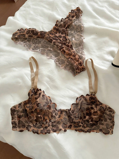 Damen BH Set Leopardenmuster Baumwolle Polyester-4