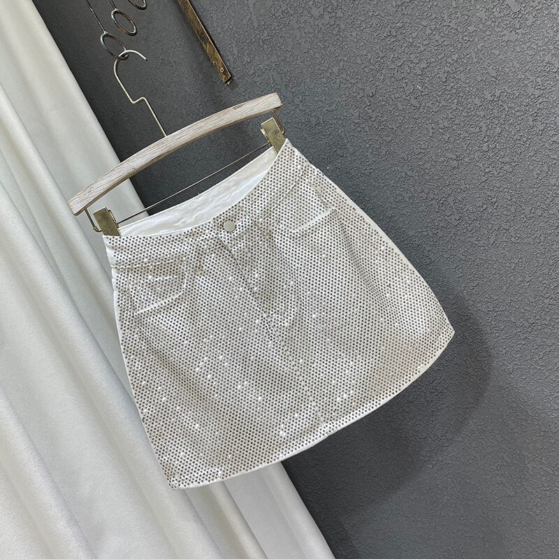 Damen-Jeansrock A-Linienform mit Strass-Details aus Denim-5