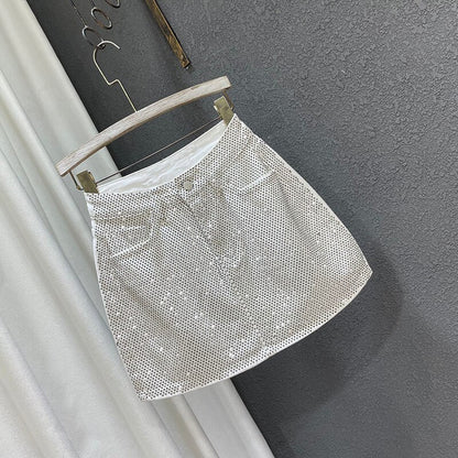 Damen-Jeansrock A-Linienform mit Strass-Details aus Denim-5