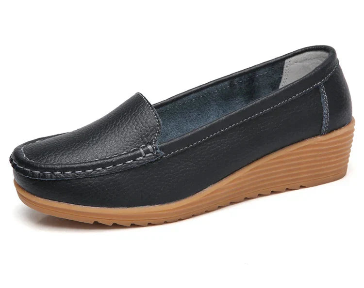 Damen-Leder-Loafer mit dezentem Absatz – komfortable Schuhe für Frühling und Herbst, schwarz oder braun 1