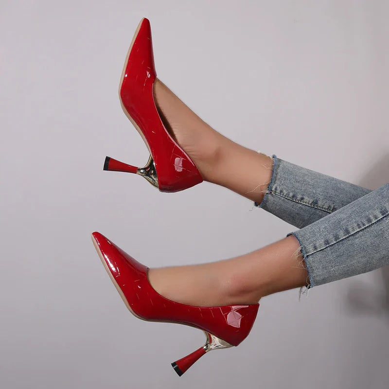 Damen-Pumps, spitzes Design, PU-Material, hoher Absatz-2
