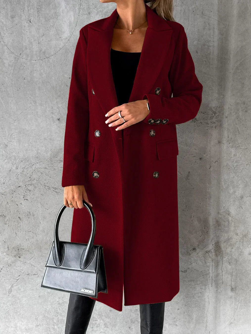 Variantenbild für Damen-Wollmantel, elegant, Knopfverschluss, 100 % Wolle-31