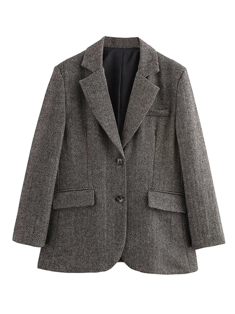 Damen Blazer Modern Wendbarer Kragen Elegantes Polyester Viskose-3