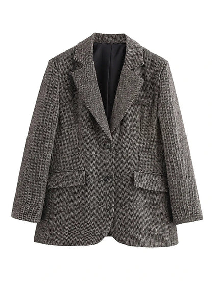 Damen Blazer Modern Wendbarer Kragen Elegantes Polyester Viskose-3
