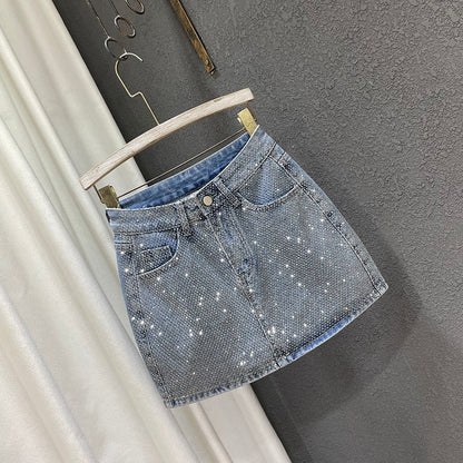 Damen-Jeansrock A-Linienform mit Strass-Details aus Denim-3
