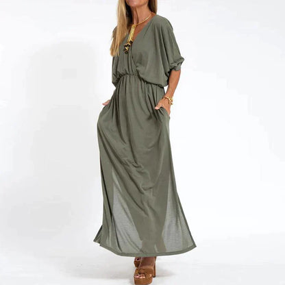 Damen-Maxikleid, Vintage, Hoche Taille, Seitenschlitz, Polyester 11