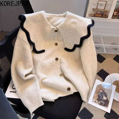 Gestrickter Damenpullover mit Puppenkragen, modern, 100% Acryl-3
