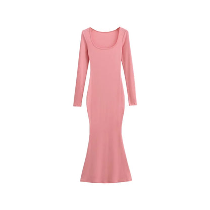 Damen-Maxikleid, Pullover-Design, Polyester und Baumwolle, Vollänge-5