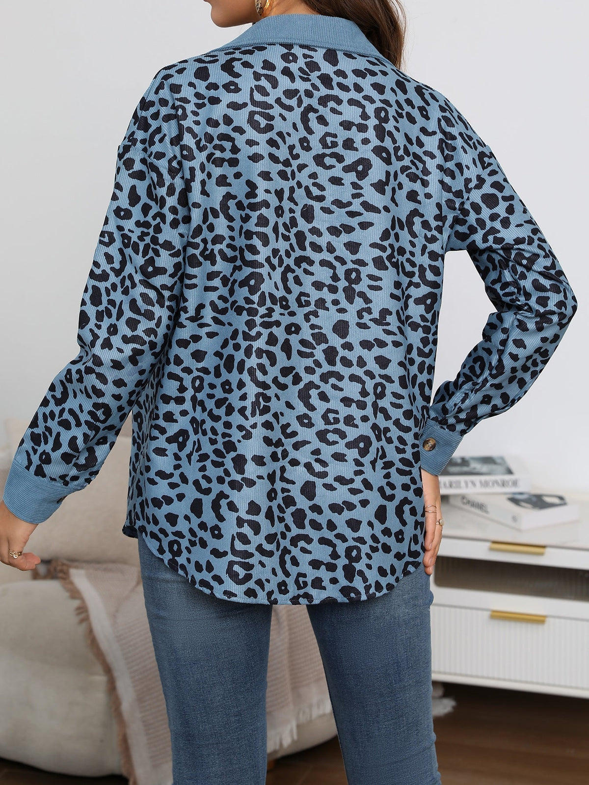 Damen-Mantel Übergroß Leopardenmuster Weiches Polyester-5