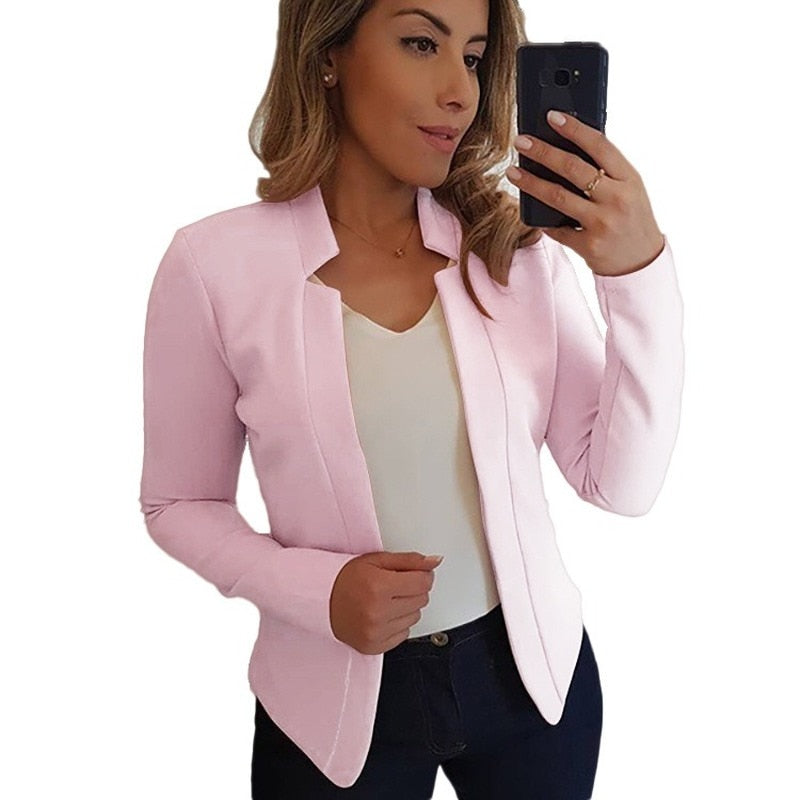 Damenblazer mit langen Ärmeln und offenem Strick aus 100% Polyester-4