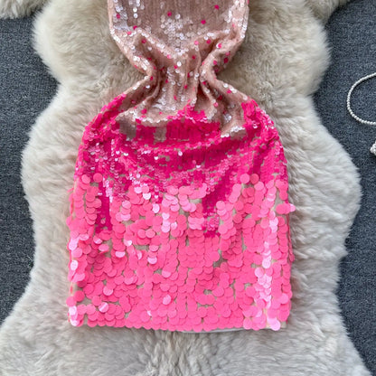 Damen-Minikleid, Neckholder, Polyester, über dem Knie-6