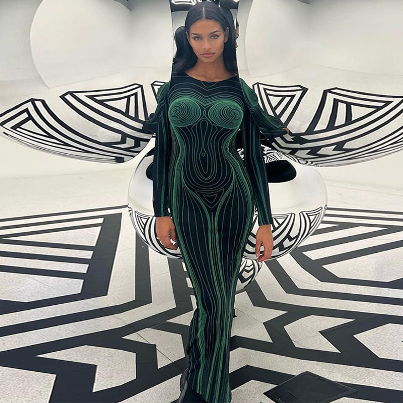Damen-langes Kleid, mit Ärmeln, hochwertiges Material-2