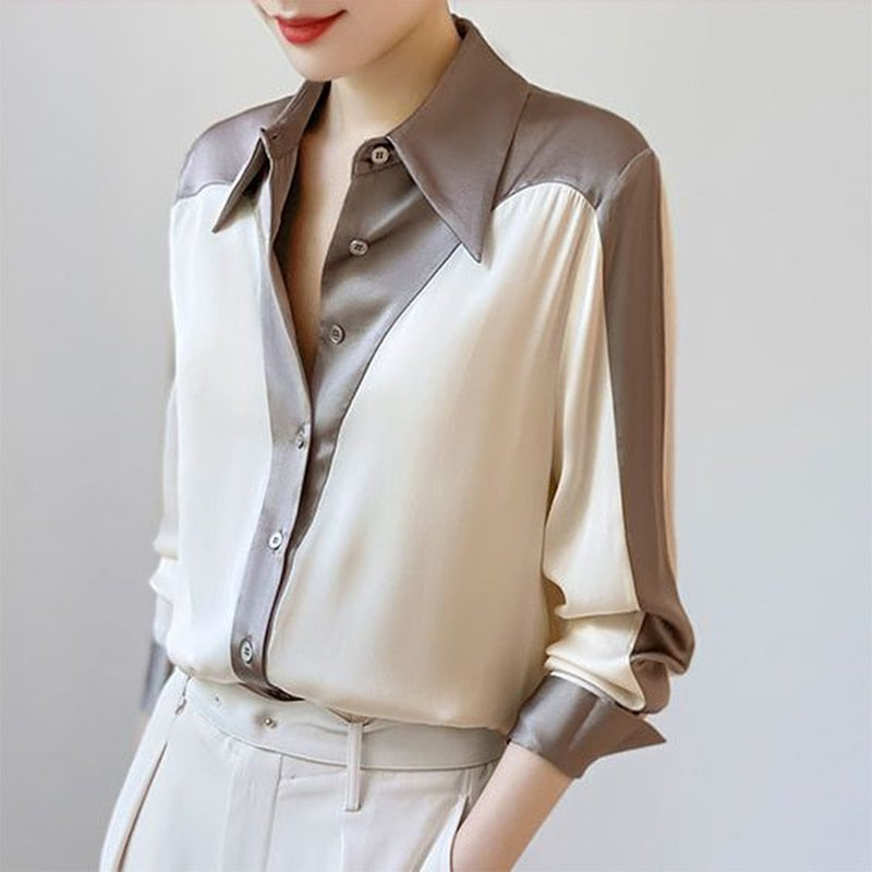Damen Hemd Patchwork Baumwolle Polyester Elegantes Design-2