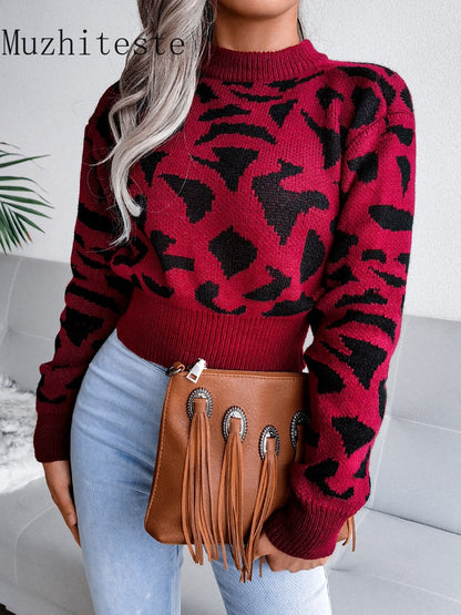 Damen-Strickpullover, mit Jaguar-Muster aus weichem Acryl für Winter-3