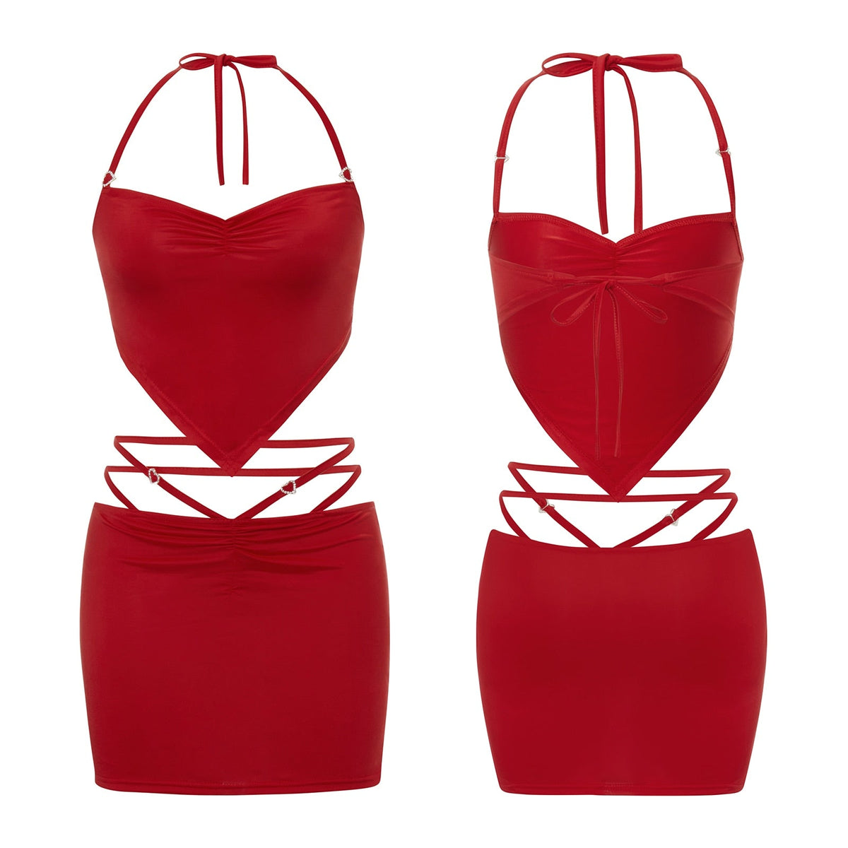 Damen-Kleid, monochrom, Spaghettiträger, Polyester, Minimantel-Set-4