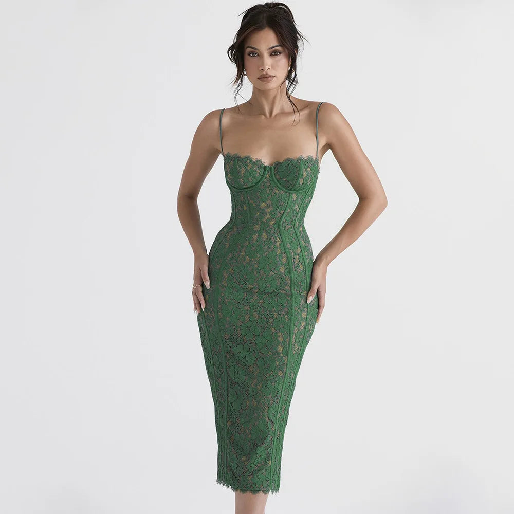 Damen-Midikleid, mit Spetsdetaljer, Polyester-2