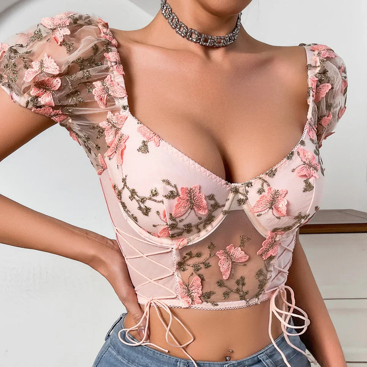 Damen-Lingerie-Set, Blumenmustes Polyester, Acetat, Viskose-3