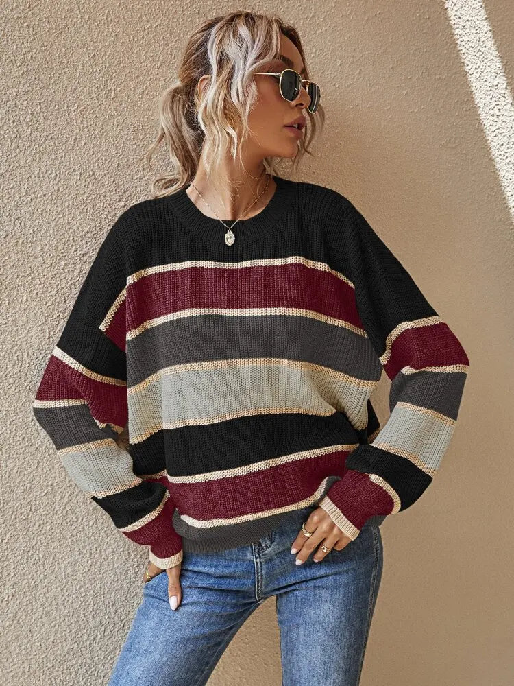 Damen-Strickpullover, gestreift, weiche Qualität-5