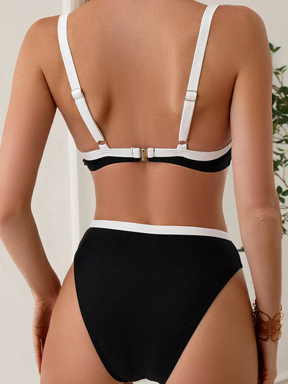 Damen Bikini-Set Blockfarbe Spandex Polyester Hohe Taille-3