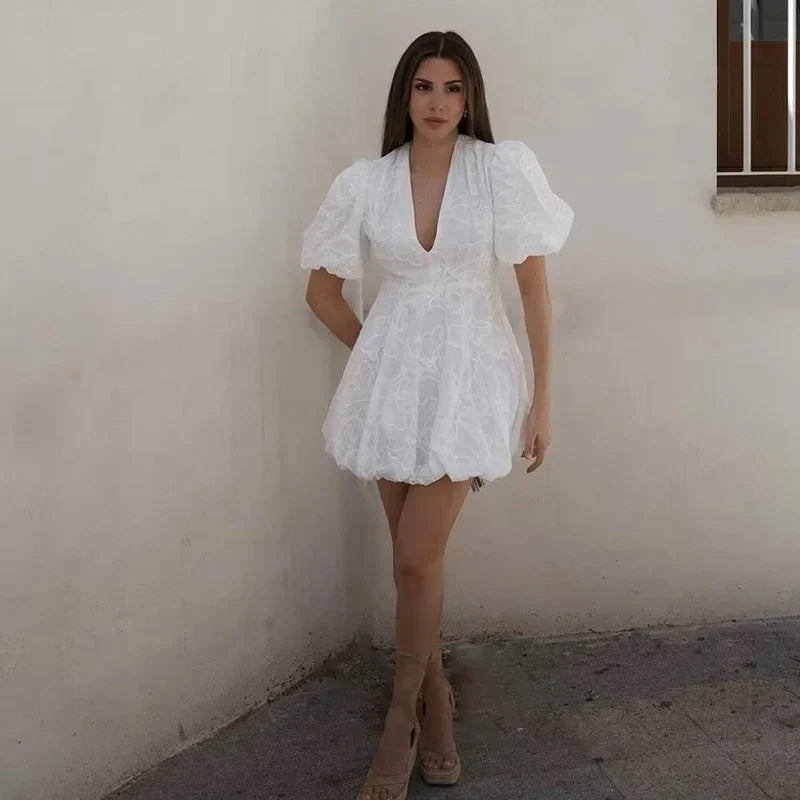Damen-Minikleid, Puffärmel, leichter Stoff-4
